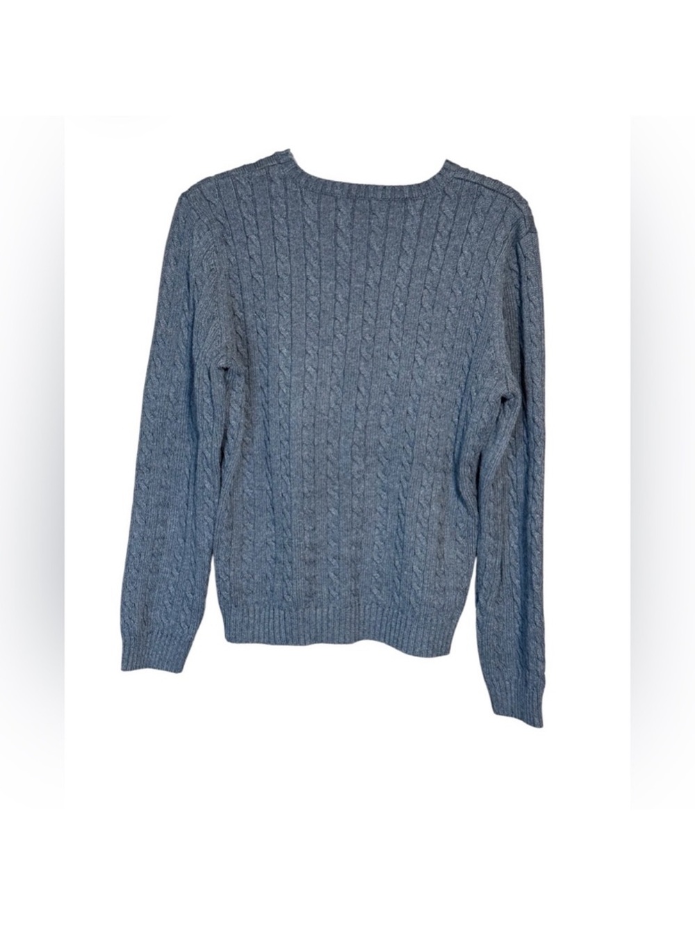 Lauren Ralph Lauren Blue Cable Knit Cotton Crewneck Sweater Large - Picture 3 of 4